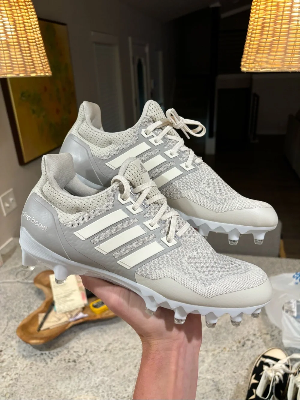 Adidas UltraBoost ‘White Grey’ Men’s Size 9.5& 10 Football Cleats ($180) JP7409